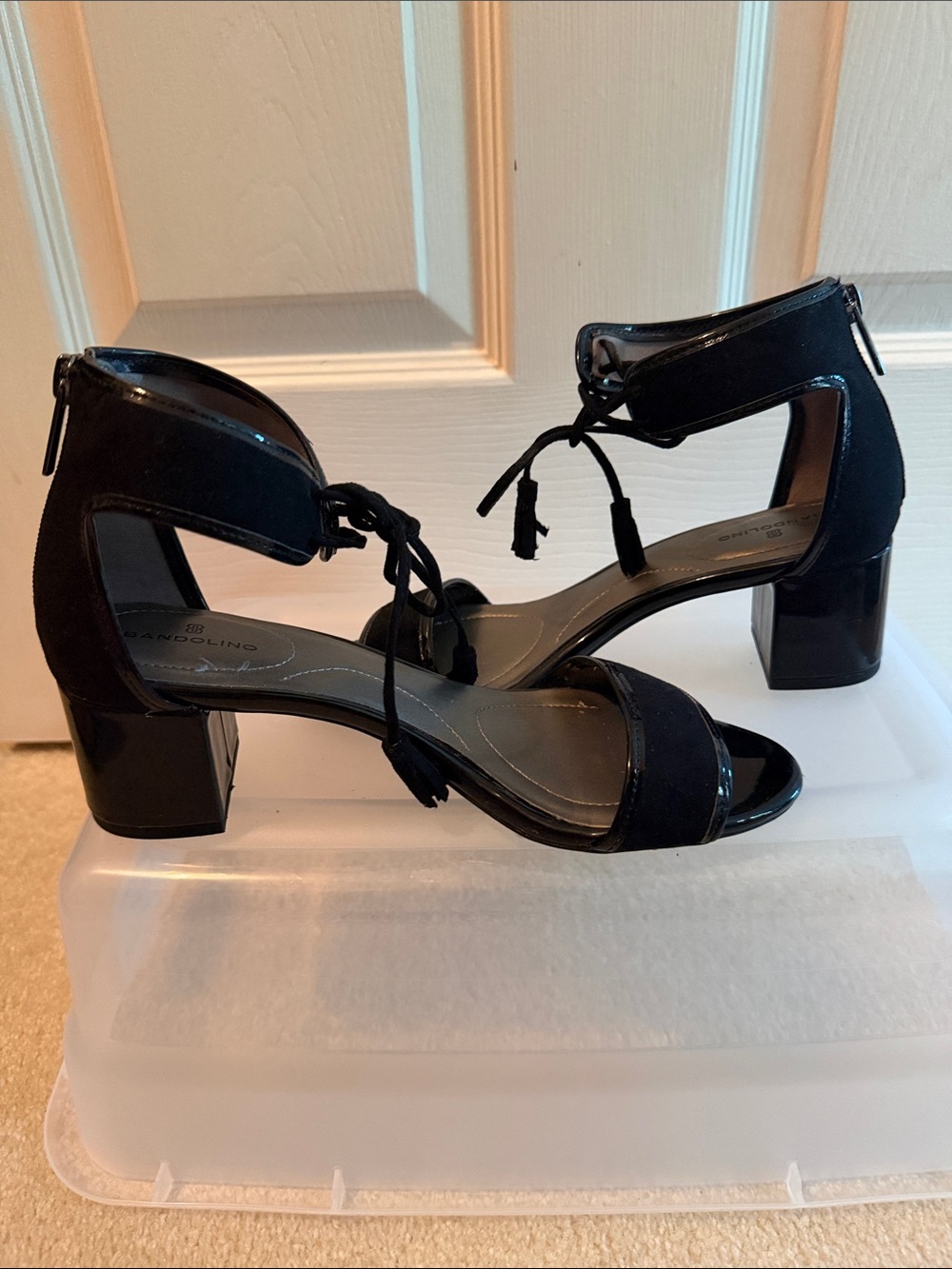 Bandolino Black Block Heel Sandals with Ankle Tie